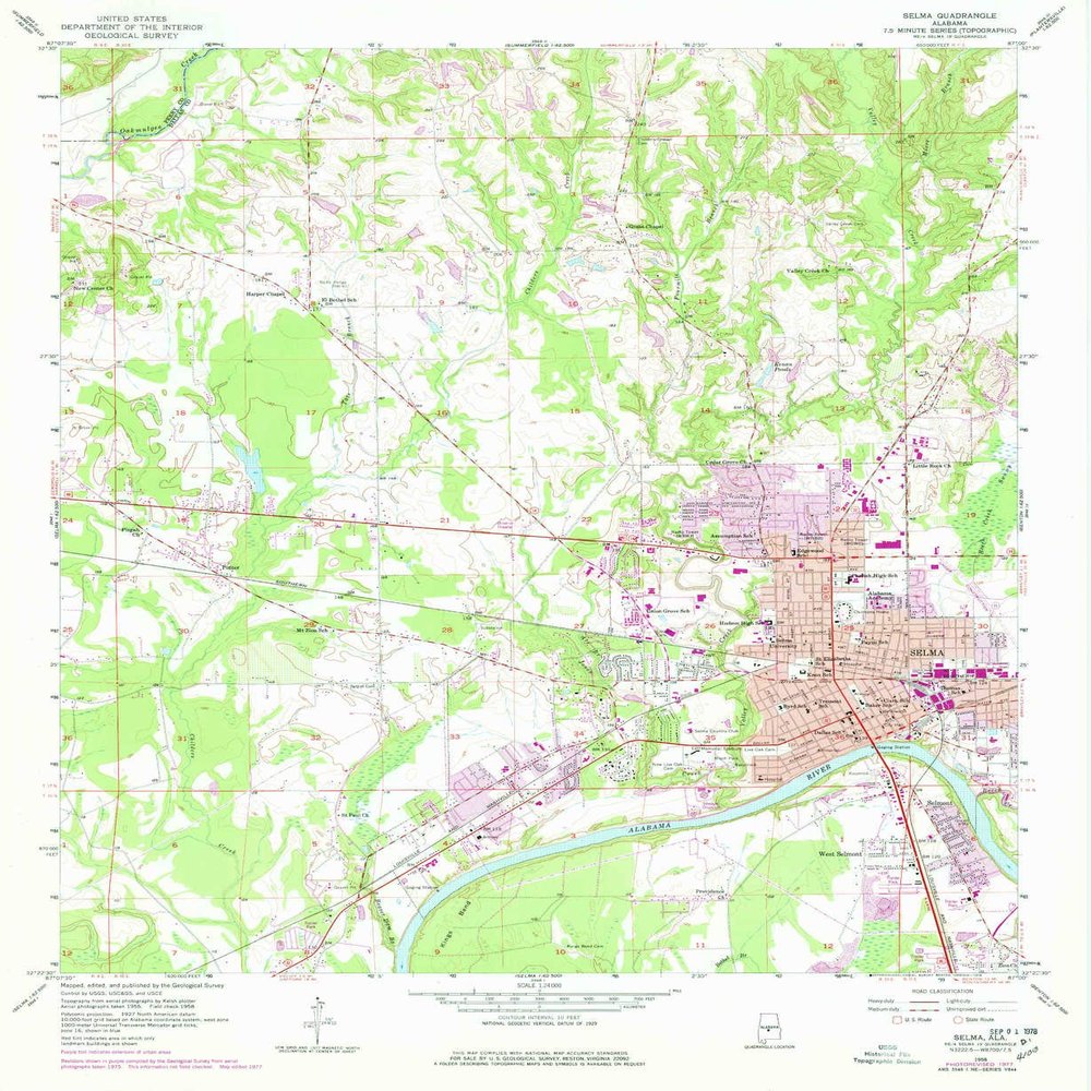 YellowMaps Selma AL topo map, 1:24000 Scale, 7.5 X 7.5 Minute, Historical, 1958, Updated 1978, 26.8 x 22 in - Tyvek