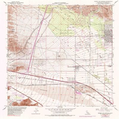 YellowMaps Desert Hot Springs CA topo map, 1:24000 Scale, 7.5 X 7.5 Minute, Historical, 1955, Updated 1987, 26.8 x 21.5 in - Polypropylene