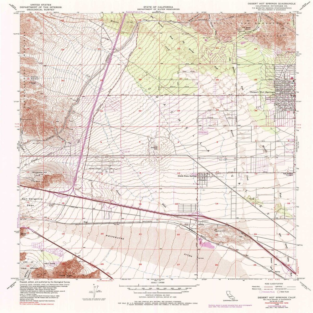 YellowMaps Desert Hot Springs CA topo map, 1:24000 Scale, 7.5 X 7.5 Minute, Historical, 1955, Updated 1987, 26.8 x 21.5 in - Polypropylene