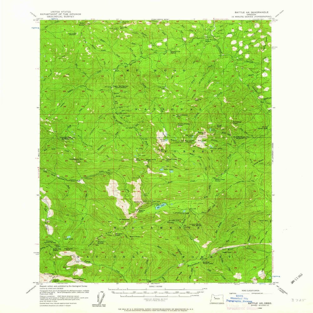 YellowMaps Battle Ax OR topo map, 1:62500 Scale, 15 X 15 Minute, Historical, 1956, Updated 1963, 20.9 x 16.8 in - Polypropylene