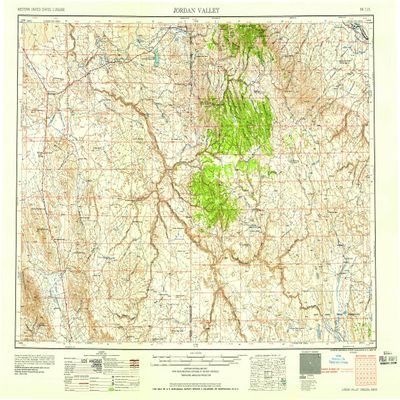 YellowMaps Jordan Valley OR topo map, 1:250000 Scale, 1 X 2 Degree, Historical, 1958, Updated 1958, 22 x 29.8 in - Polypropylene