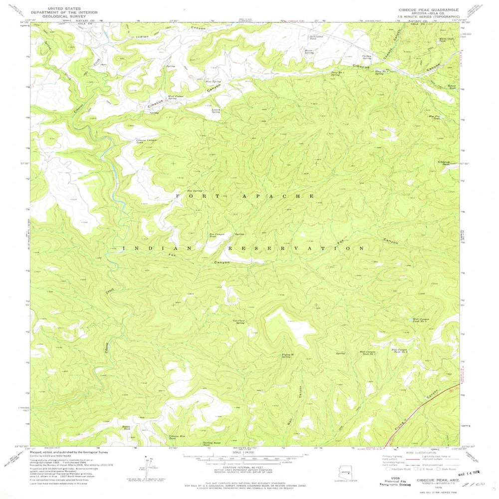 YellowMaps Cibecue Peak AZ topo map, 1:24000 Scale, 7.5 X 7.5 Minute, Historical, 1978, Updated 1978, 26.8 x 22 in - Polypropylene