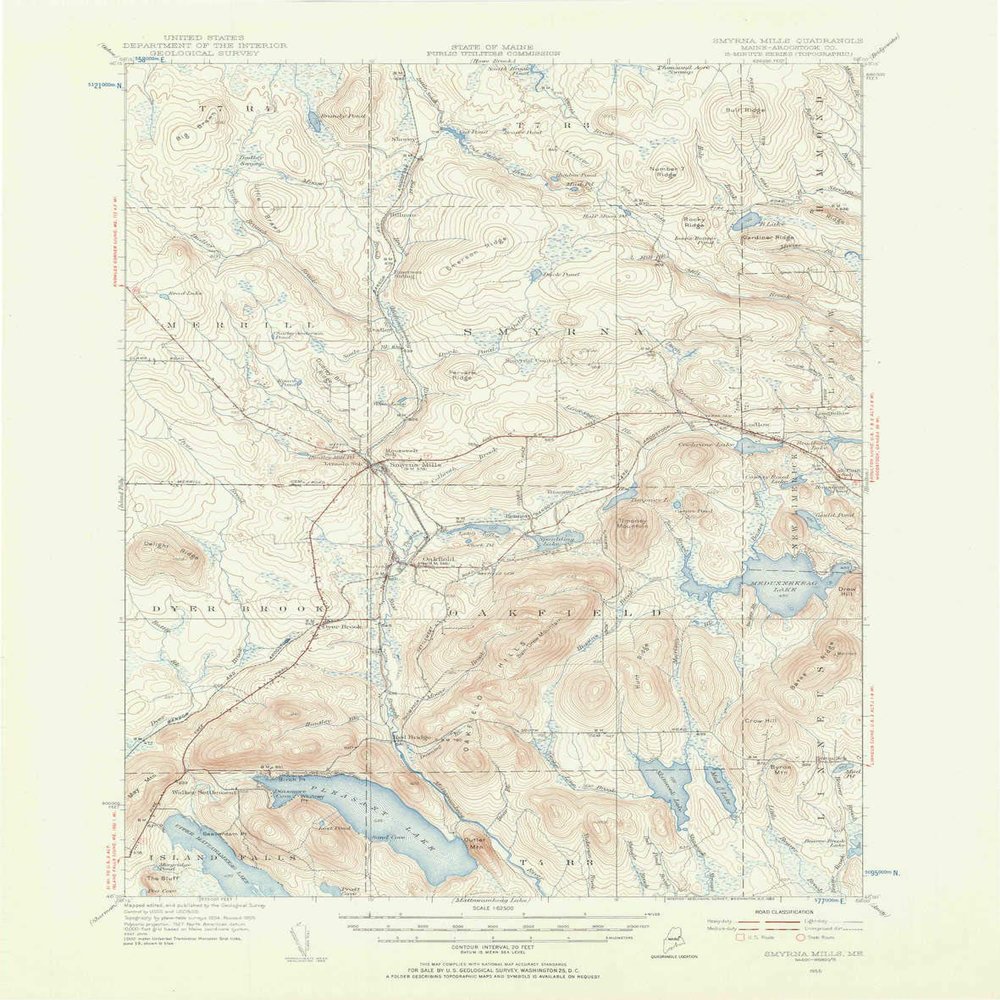 YellowMaps Smyrna Mills ME topo map, 1:62500 Scale, 15 X 15 Minute, Historical, 1955, Updated 1956, 21 x 16.5 in - Polypropylene