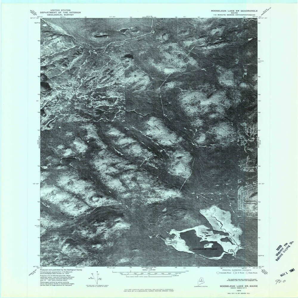 YellowMaps Mooseleuk Lake SW ME topo map, 1:24000 Scale, 7.5 X 7.5 Minute, Historical, 1975, Updated 1981, 27.3 x 21.6 in - Polypropylene