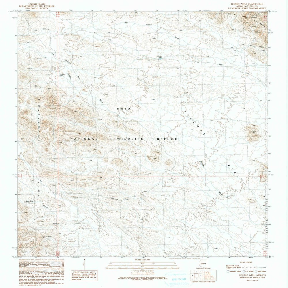 Hoodoo Well AZ topo map, 1:24000 Scale, 7.5 X 7.5 Minute, Historical, 1990, Updated 1990, 26.7 x 22 in - Polypropylene
