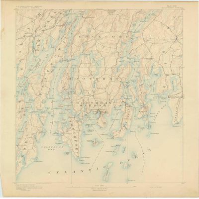 YellowMaps Boothbay ME topo map, 1:62500 Scale, 15 X 15 Minute, Historical, 1893, 20.1 x 15.1 in - Tyvek