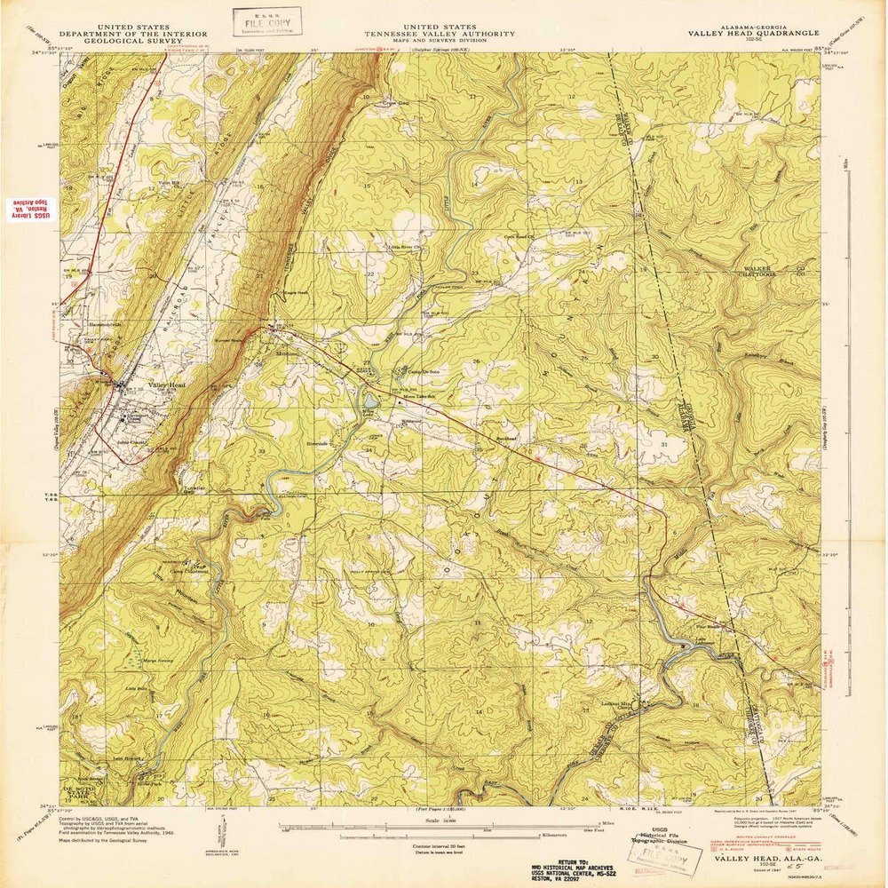 YellowMaps Valley Head AL topo map, 1:24000 Scale, 7.5 X 7.5 Minute, Historical, 1947, Updated 1947, 26.8 x 22 in - Polypropylene