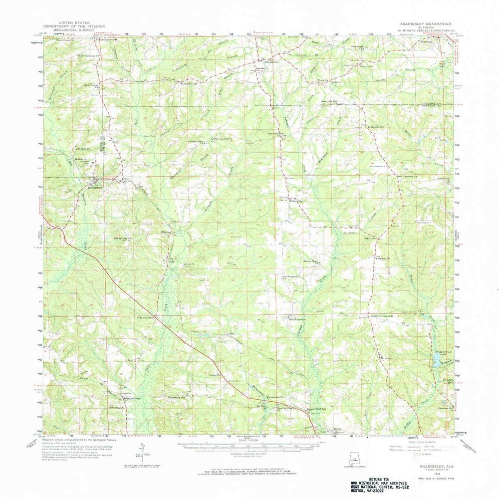 YellowMaps Billingsley AL topo map, 1:62500 Scale, 15 X 15 Minute, Historical, 1959, Updated 1964, 21.9 x 18 in - Polypropylene