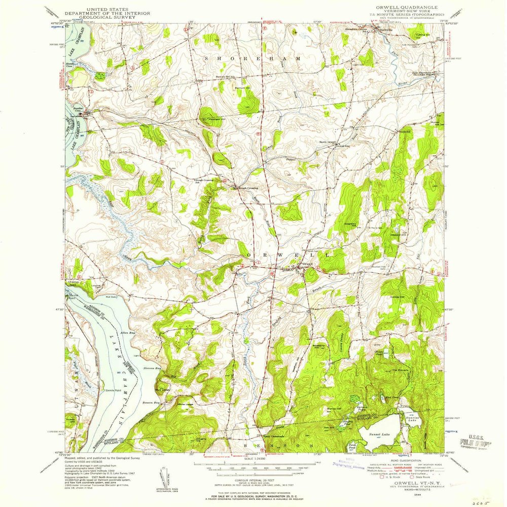 Orwell VT topo map, 1:24000 Scale, 7.5 X 7.5 Minute, Historical, 1949, Updated 1957, 26.9 x 22.1 in - Polypropylene