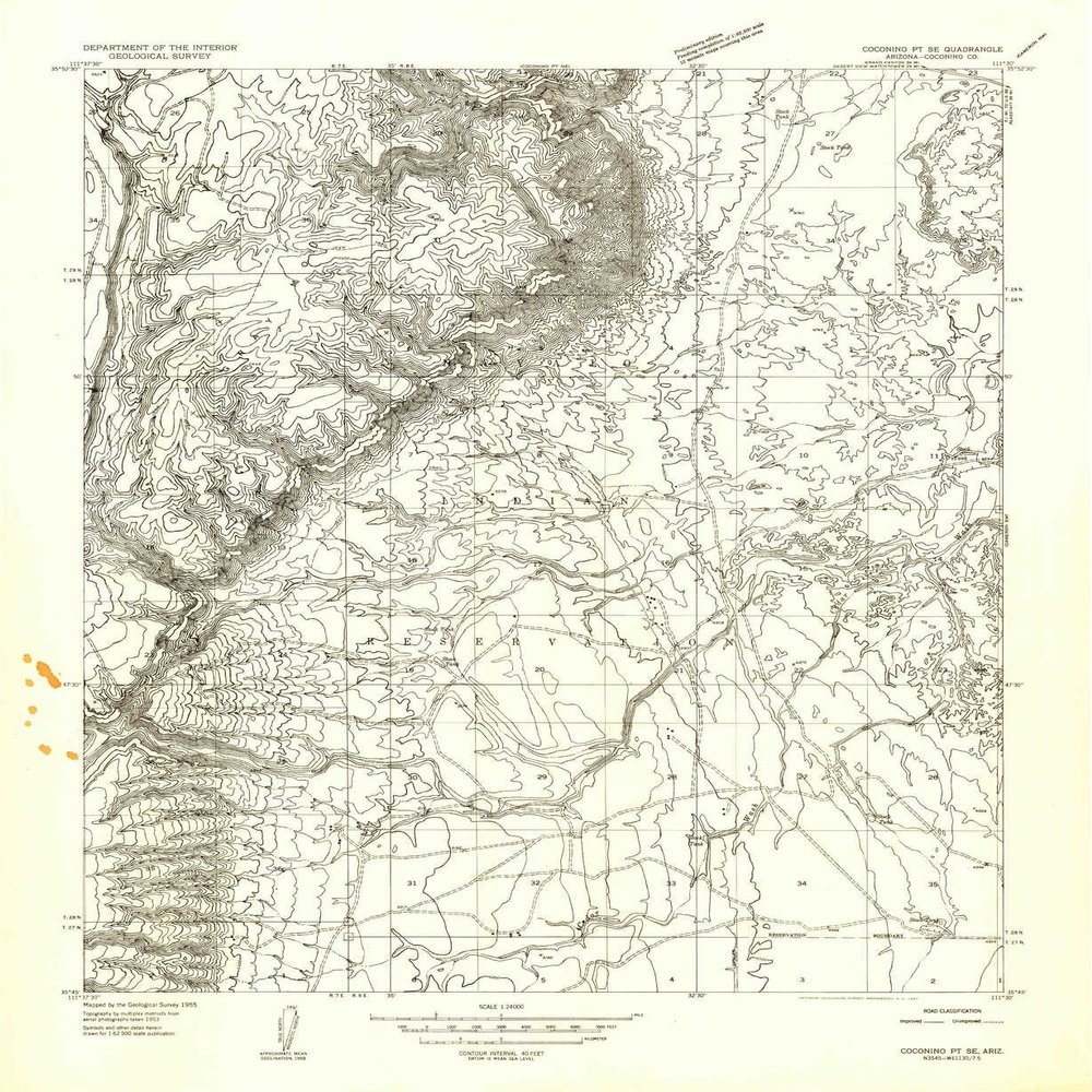 YellowMaps Coconino Pt SE AZ topo map, 1:24000 Scale, 7.5 X 7.5 Minute, Historical, 1955, Updated 1957, 26.9 x 22 in - Polypropylene