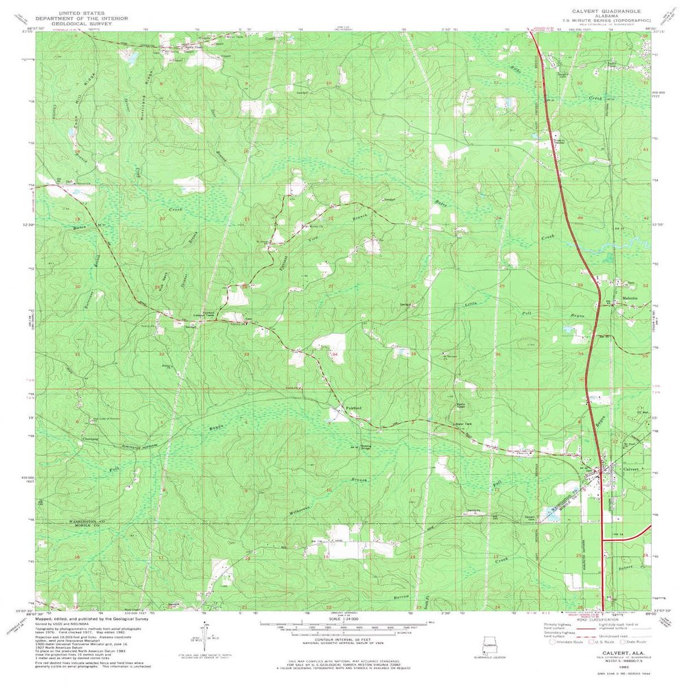 YellowMaps Calvert AL topo map, 1:24000 Scale, 7.5 X 7.5 Minute, Historical, 1982, Updated 1982, 26.9 x 21.8 in - Polypropylene