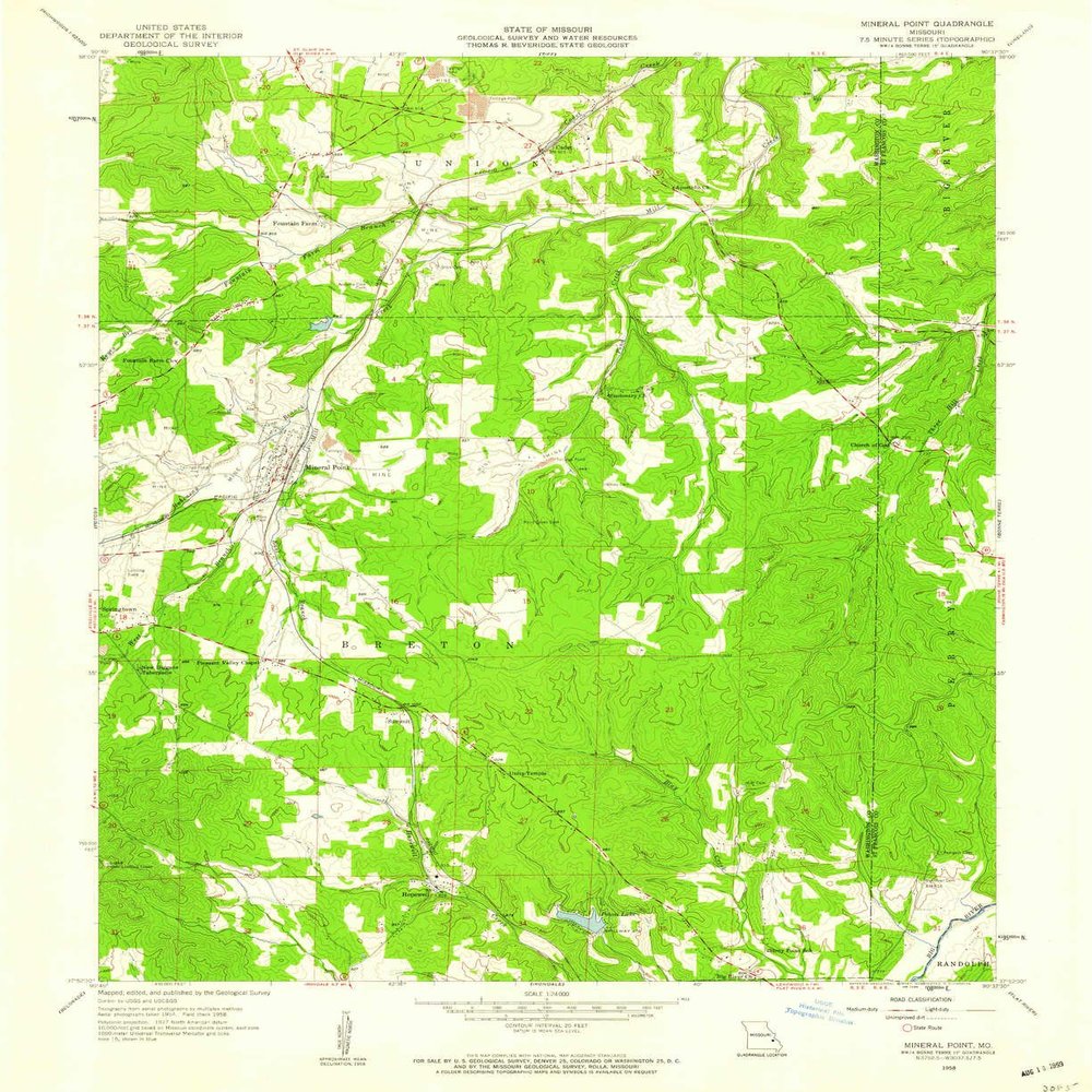 YellowMaps Mineral Point MO topo map, 1:24000 Scale, 7.5 X 7.5 Minute, Historical, 1958, Updated 1959, 26.9 x 22 in - Polypropylene