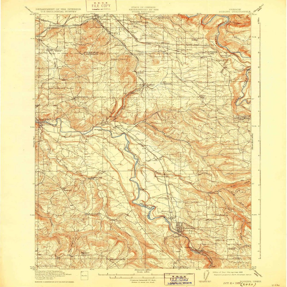 YellowMaps Boring OR topo map, 1:62500 Scale, 15 X 15 Minute, Historical, 1914, Updated 1928, 19.8 x 16.4 in - Polypropylene