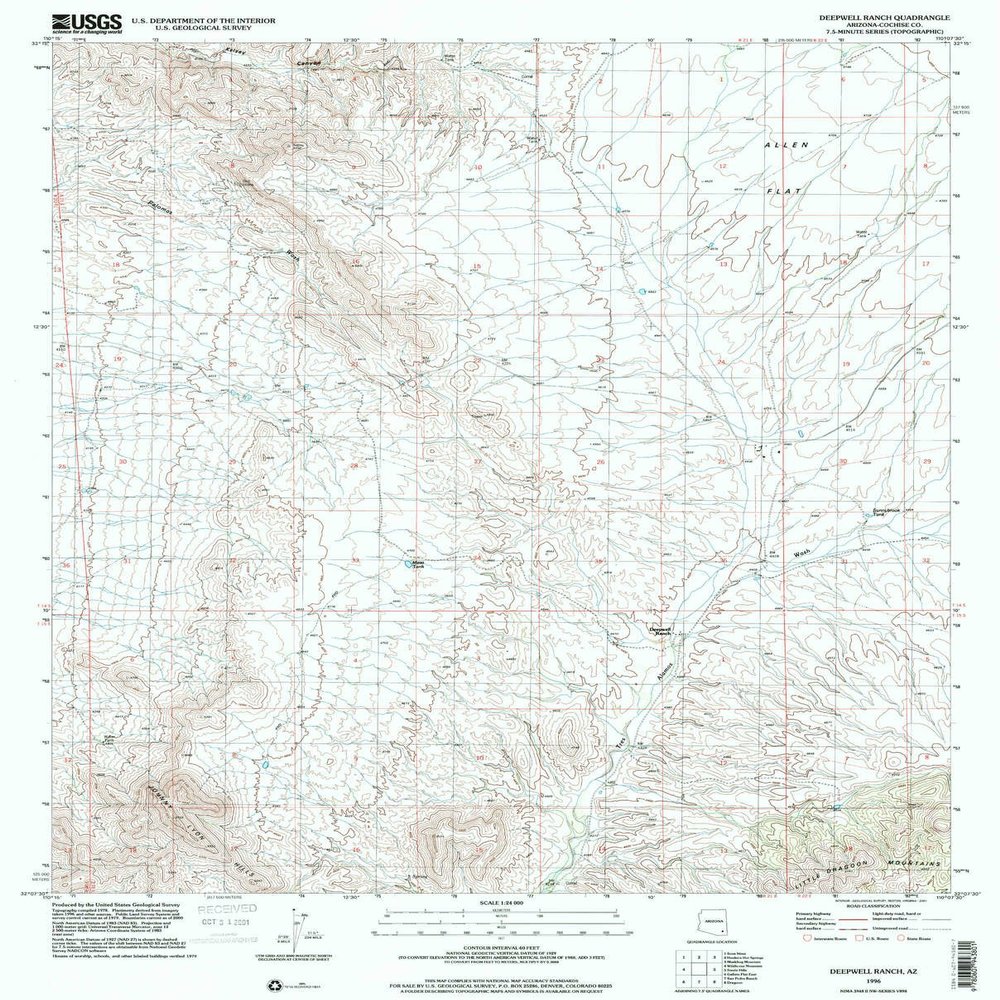 YellowMaps Deepwell Ranch AZ topo map, 1:24000 Scale, 7.5 X 7.5 Minute, Historical, 1996, Updated 2001, 26.7 x 21.5 in - Polypropylene
