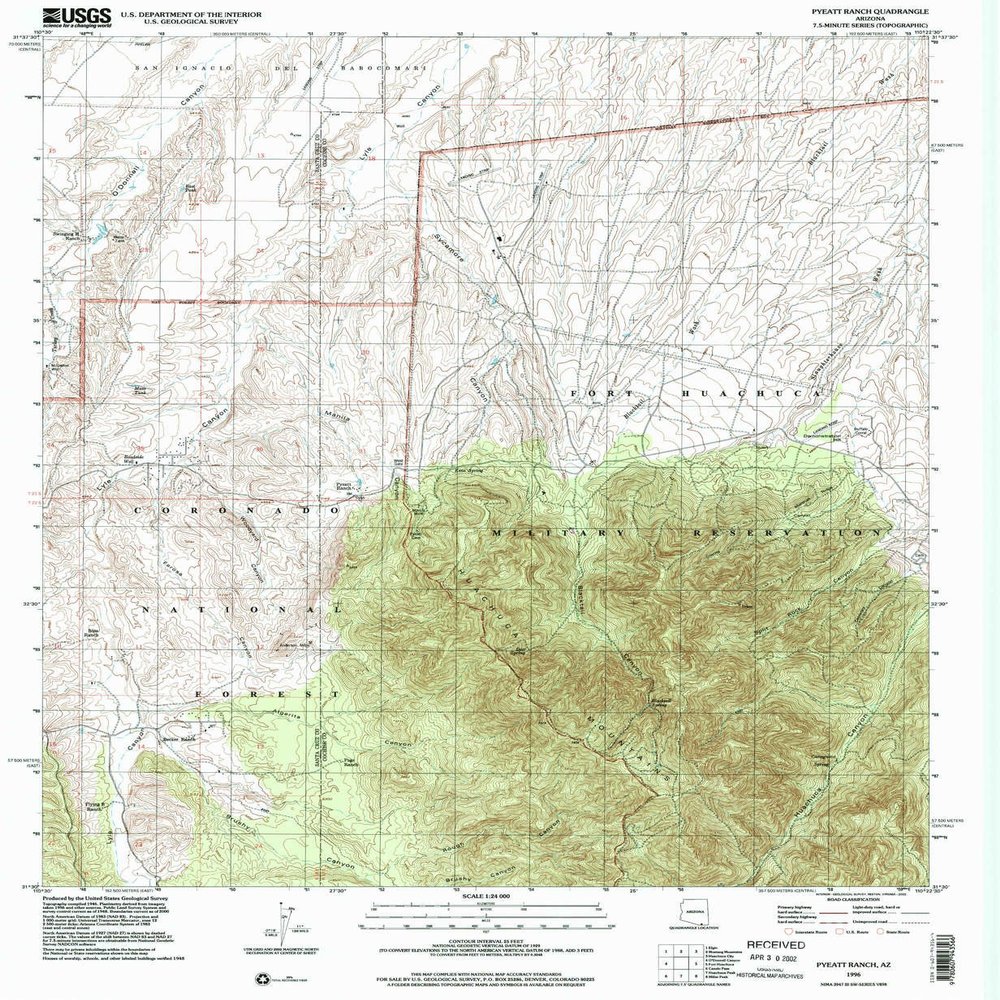 YellowMaps Pyeatt Ranch AZ topo map, 1:24000 Scale, 7.5 X 7.5 Minute, Historical, 1996, Updated 2002, 26.8 x 22 in - Polypropylene