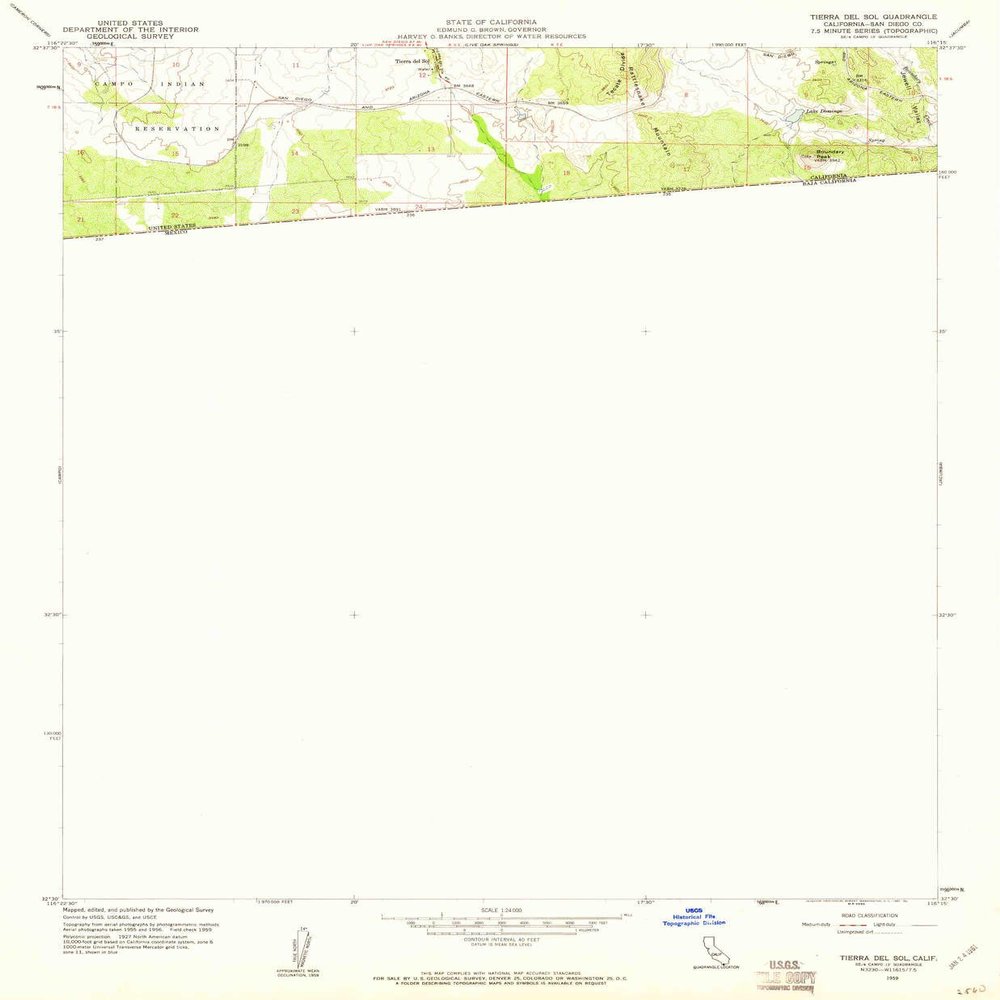 Tierra Del Sol CA topo map, 1:24000 Scale, 7.5 X 7.5 Minute, Historical, 1959, Updated 1961, 26.7 x 22 in - Polypropylene