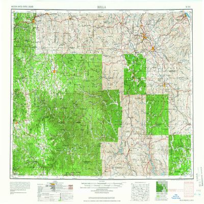 YellowMaps Rolla MO topo map, 1:250000 Scale, 1 X 2 Degree, Historical, 1966, Updated 1966, 22 x 32 in - Tyvek