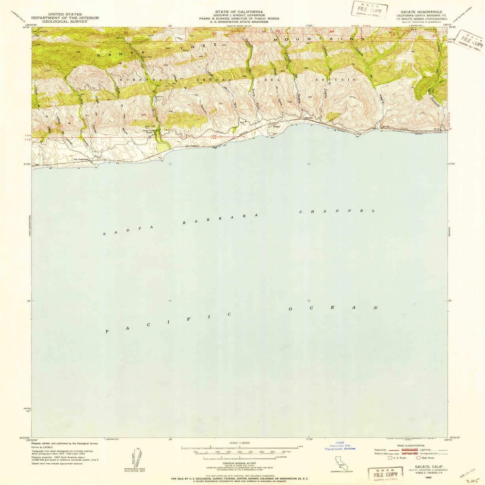 YellowMaps Sacate CA topo map, 1:24000 Scale, 7.5 X 7.5 Minute, Historical, 1953, Updated 1954, 26.9 x 22 in - Tyvek