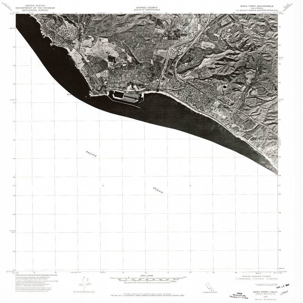 YellowMaps Dana Point CA topo map, 1:24000 Scale, 7.5 X 7.5 Minute, Historical, 1974, Updated 1977, 26.7 x 22 in - Polypropylene