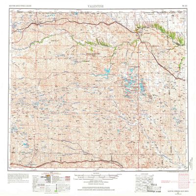 YellowMaps Valentine NE topo map, 1:250000 Scale, 1 X 2 Degree, Historical, 1957, Updated 1968, 22.1 x 29.1 in - Tyvek