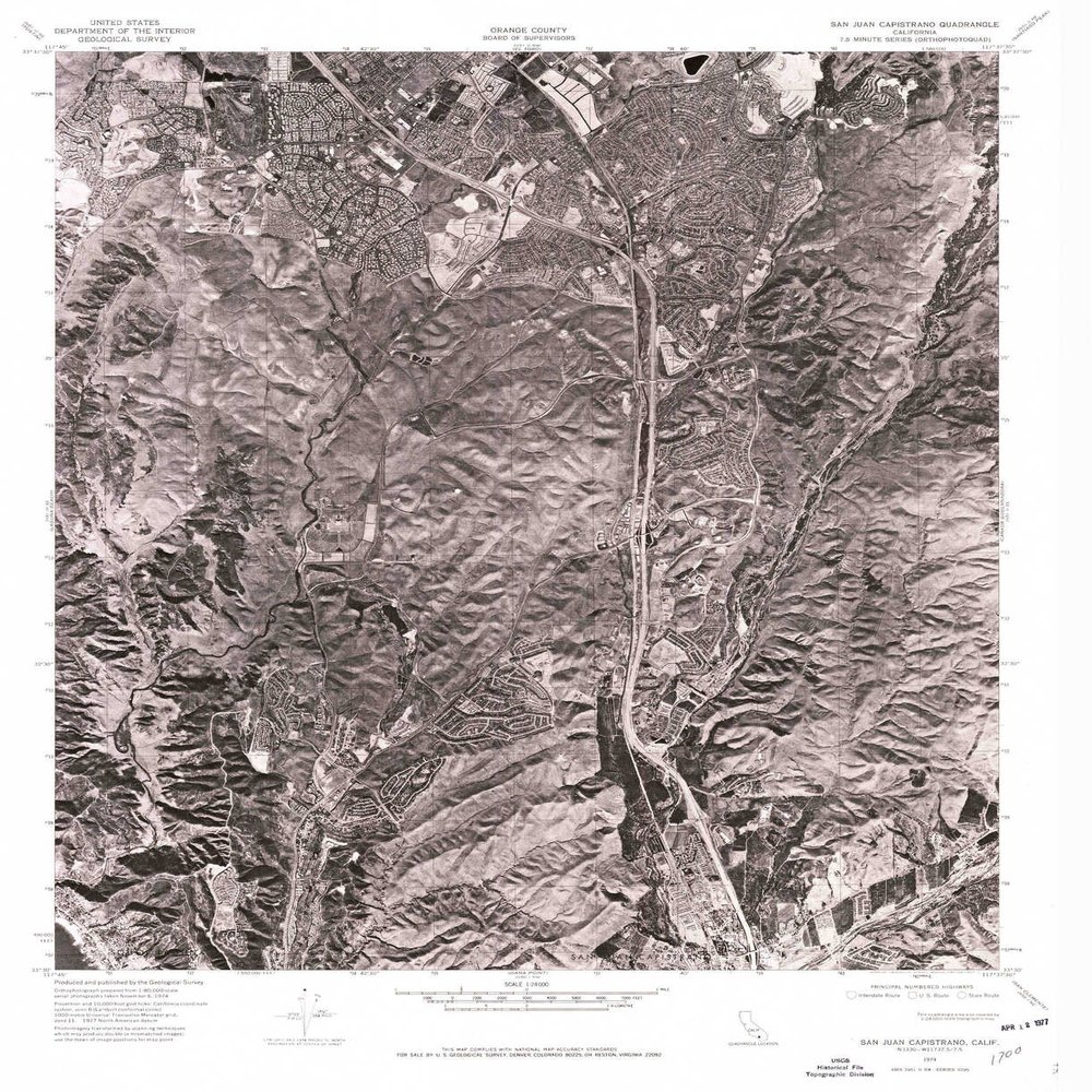 YellowMaps San Juan Capistrano CA topo map, 1:24000 Scale, 7.5 X 7.5 Minute, Historical, 1974, Updated 1977, 27 x 22 in - Polypropylene