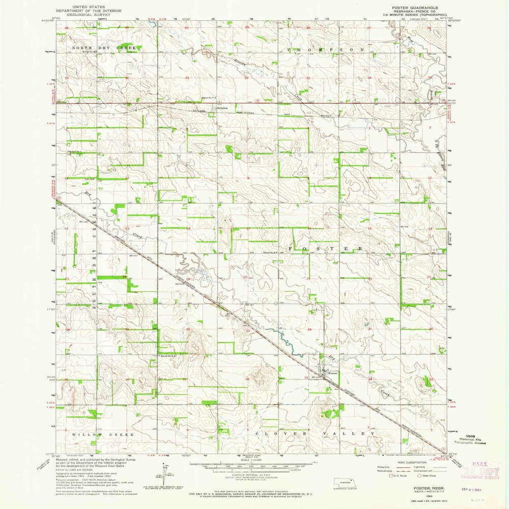 YellowMaps Foster NE topo map, 1:24000 Scale, 7.5 X 7.5 Minute, Historical, 1963, Updated 1964, 26.8 x 22 in - Polypropylene