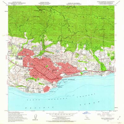 YellowMaps Santa Barbara CA topo map, 1:24000 Scale, 7.5 X 7.5 Minute, Historical, 1952, Updated 1962, 26.8 x 22 in - Tyvek