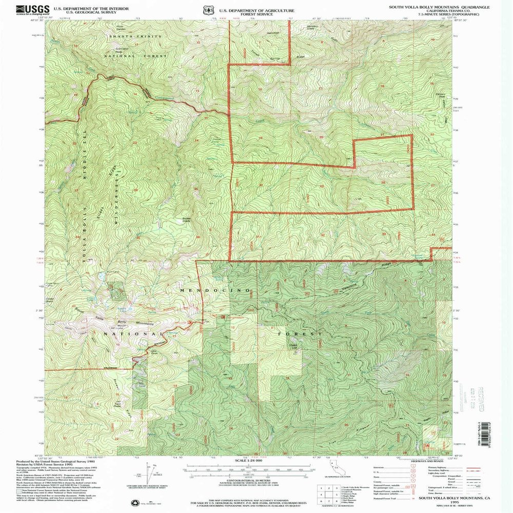 South Yolla Bolly Mountains CA topo map, 1:24000 Scale, 7.5 X 7.5 Minute, Historical, 1995, Updated 2001, 26.7 x 21.9 in - Polypropylene