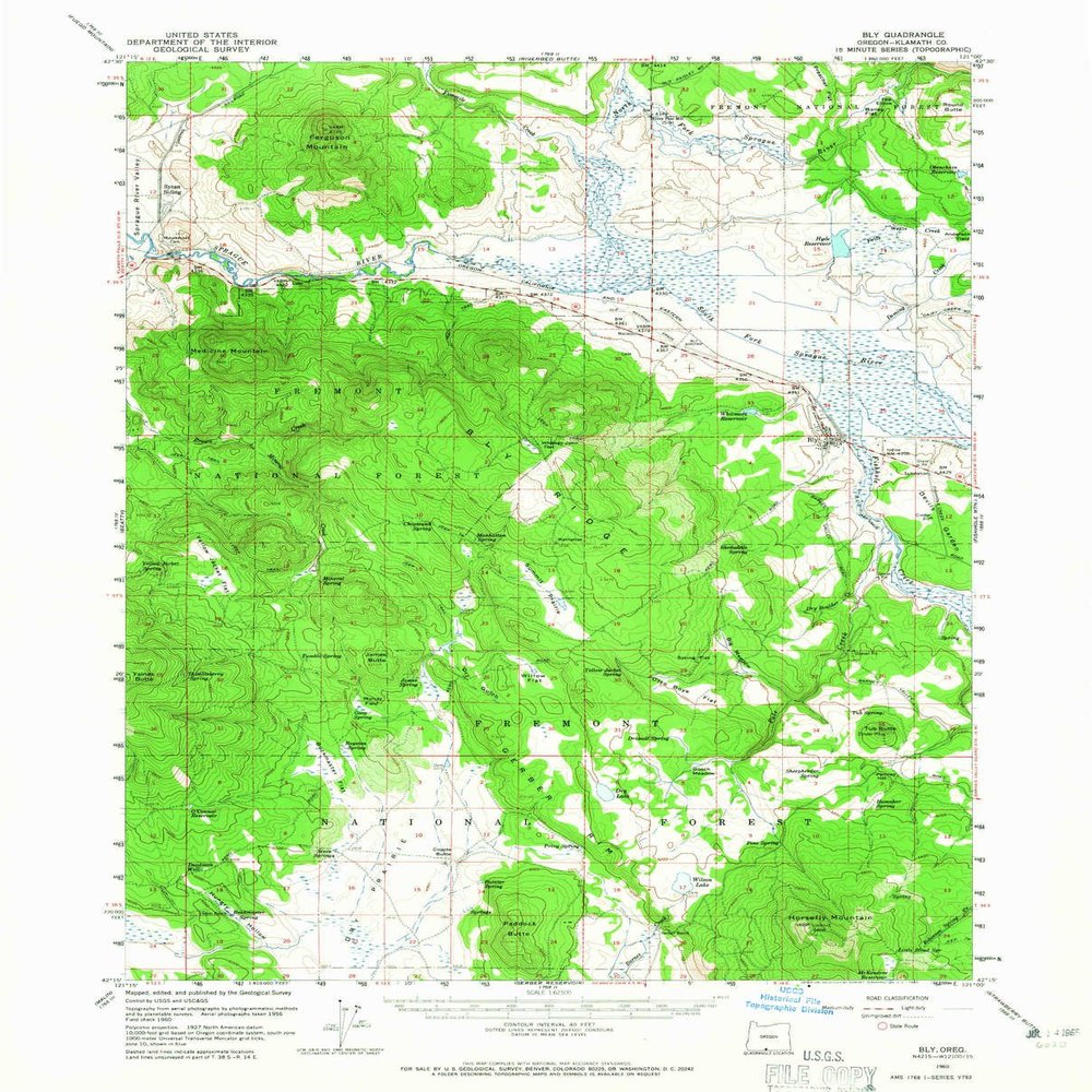 YellowMaps Bly OR topo map, 1:62500 Scale, 15 X 15 Minute, Historical, 1960, Updated 1965, 20.8 x 16.8 in - Polypropylene
