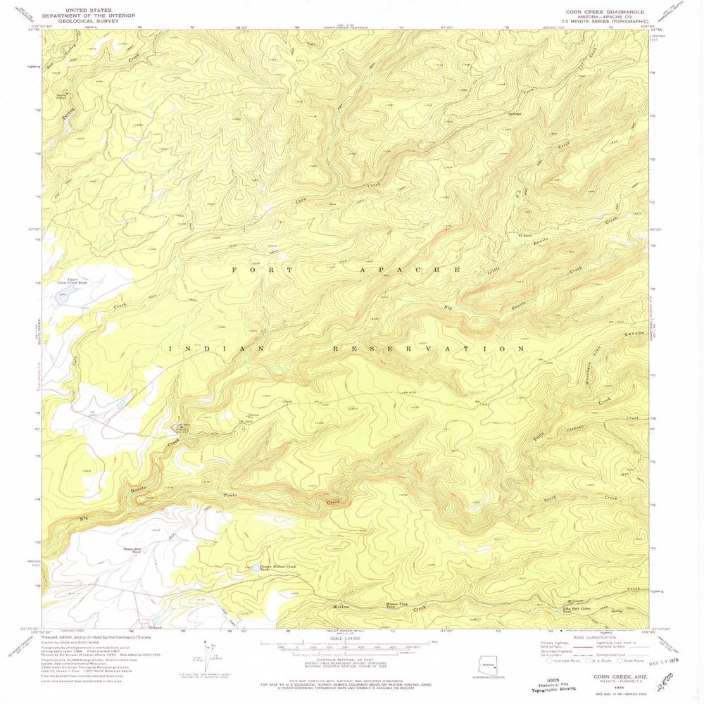 YellowMaps Corn Creek AZ topo map, 1:24000 Scale, 7.5 X 7.5 Minute, Historical, 1978, Updated 1978, 26.7 x 22.1 in - Polypropylene