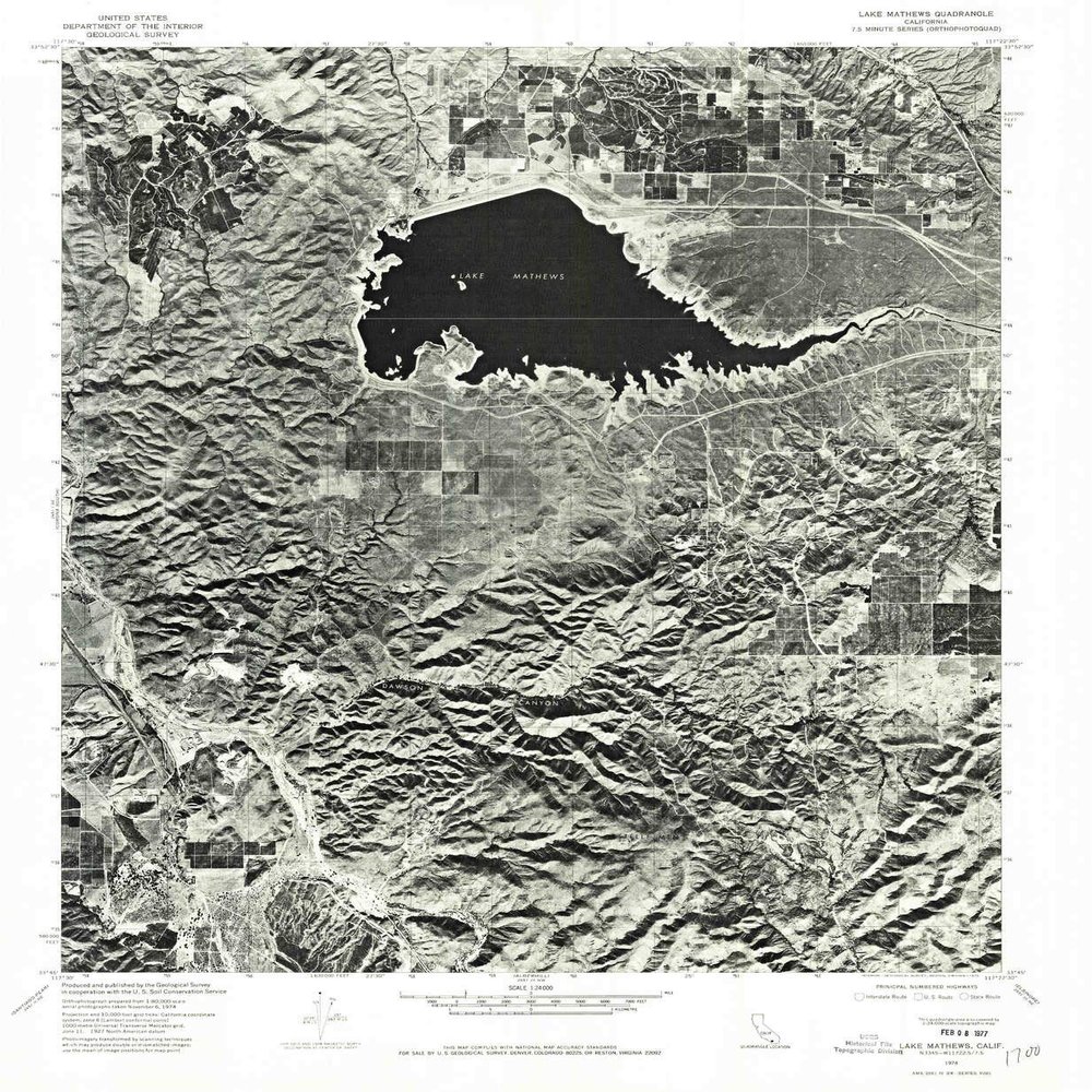 YellowMaps Lake Mathews CA topo map, 1:24000 Scale, 7.5 X 7.5 Minute, Historical, 1974, Updated 1975, 26.8 x 22 in - Polypropylene