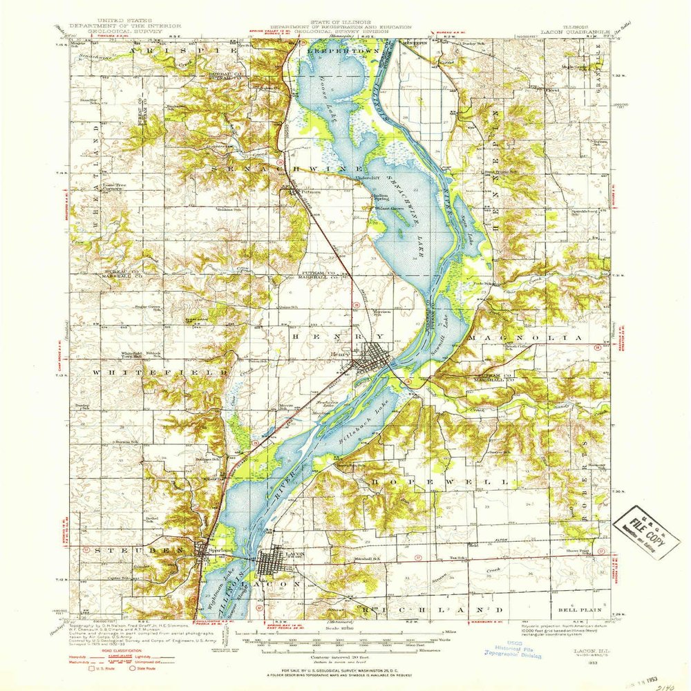 YellowMaps Lacon IL topo map, 1:62500 Scale, 15 X 15 Minute, Historical, 1933, 20.8 x 16.9 in - Polypropylene