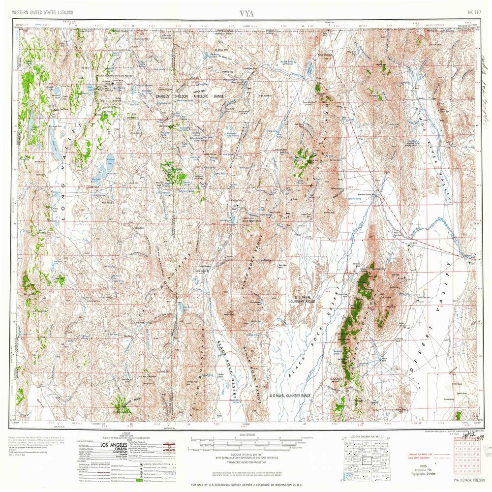 YellowMaps Vya NV topo map, 1:250000 Scale, 1 X 2 Degree, Historical, 1958, Updated 1958, 21.9 x 28.2 in - Polypropylene