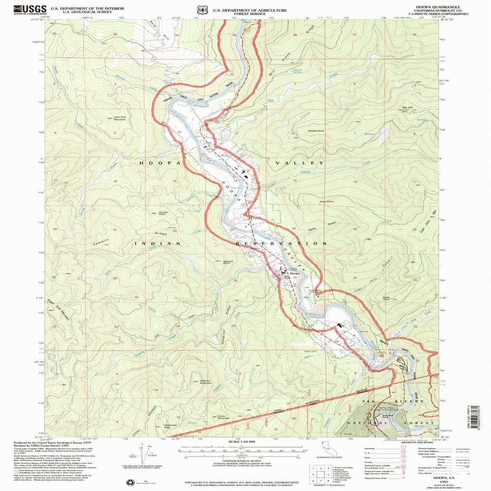 YellowMaps Hoopa CA topo map, 1:24000 Scale, 7.5 X 7.5 Minute, Historical, 1997, Updated 2001, 26.6 x 21.4 in - Polypropylene