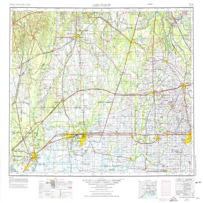 YellowMaps Lake Charles LA topo map, 1:250000 Scale, 1 X 2 Degree, Historical, 1954, Updated 1975, 22.1 x 34.2 in - Tyvek