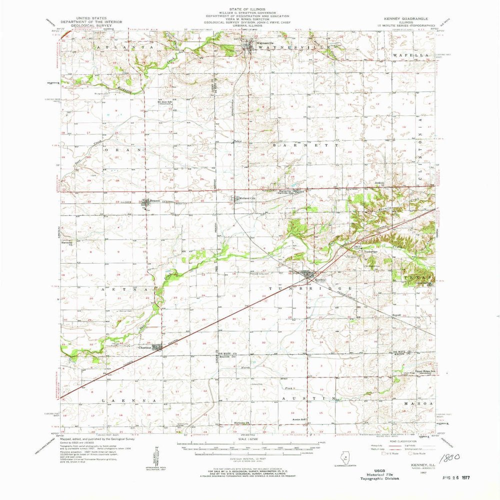 YellowMaps Kenney IL topo map, 1:62500 Scale, 15 X 15 Minute, Historical, 1957, Updated 1958, 21.7 x 17.9 in - Polypropylene