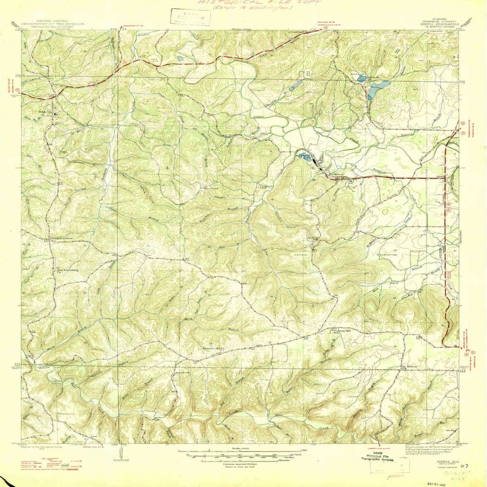 Isbell AL topo map, 1:24000 Scale, 7.5 X 7.5 Minute, Historical, 1947, 26.8 x 21 in - Polypropylene