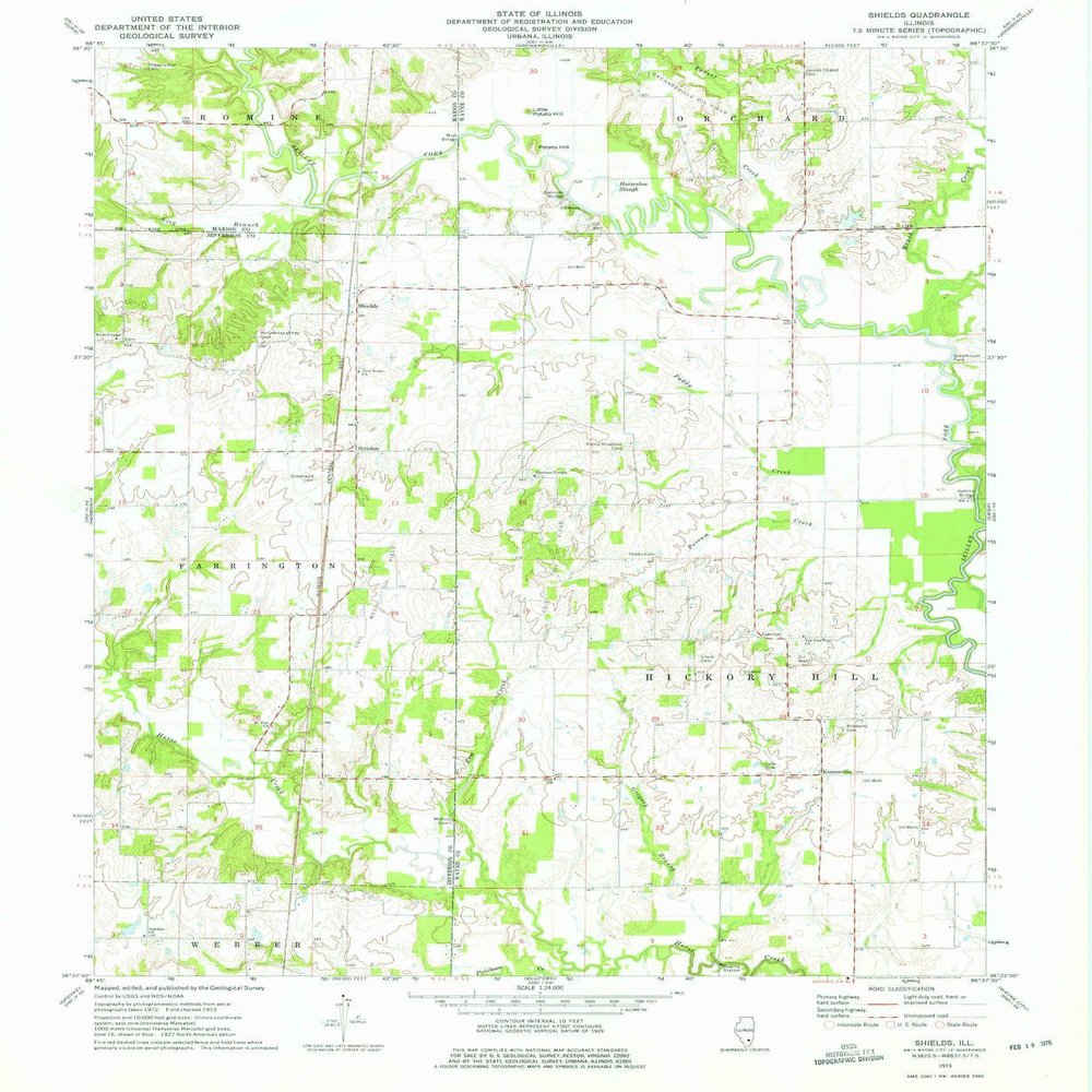 YellowMaps Shields IL topo map, 1:24000 Scale, 7.5 X 7.5 Minute, Historical, 1973, Updated 1975, 26.8 x 21.9 in - Polypropylene