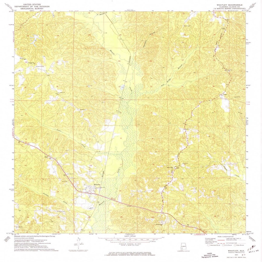 YellowMaps Whatley AL topo map, 1:24000 Scale, 7.5 X 7.5 Minute, Historical, 1972, Updated 1975, 26.8 x 22 in - Polypropylene
