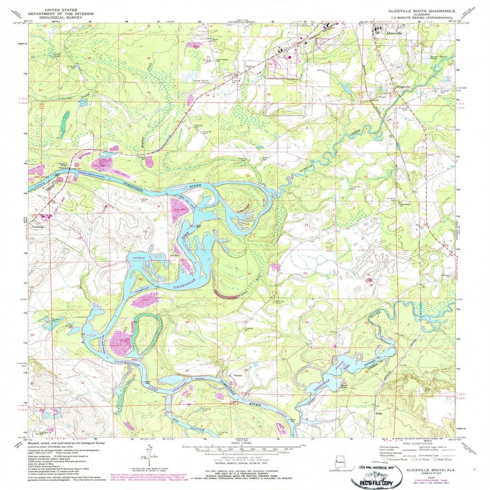 YellowMaps Aliceville South AL topo map, 1:24000 Scale, 7.5 X 7.5 Minute, Historical, 1970, Updated 1987, 26.9 x 22 in - Polypropylene