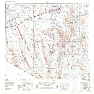 YellowMaps AJO AZ topo map, 1:250000 Scale, 1 X 2 Degree, Historical, 1953, Updated 1980, 22.1 x 34.1 in - Polypropylene