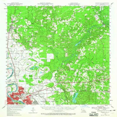 YellowMaps Bossier City LA topo map, 1:62500 Scale, 15 X 15 Minute, Historical, 1955, Updated 1965, 20.8 x 17 in - Tyvek