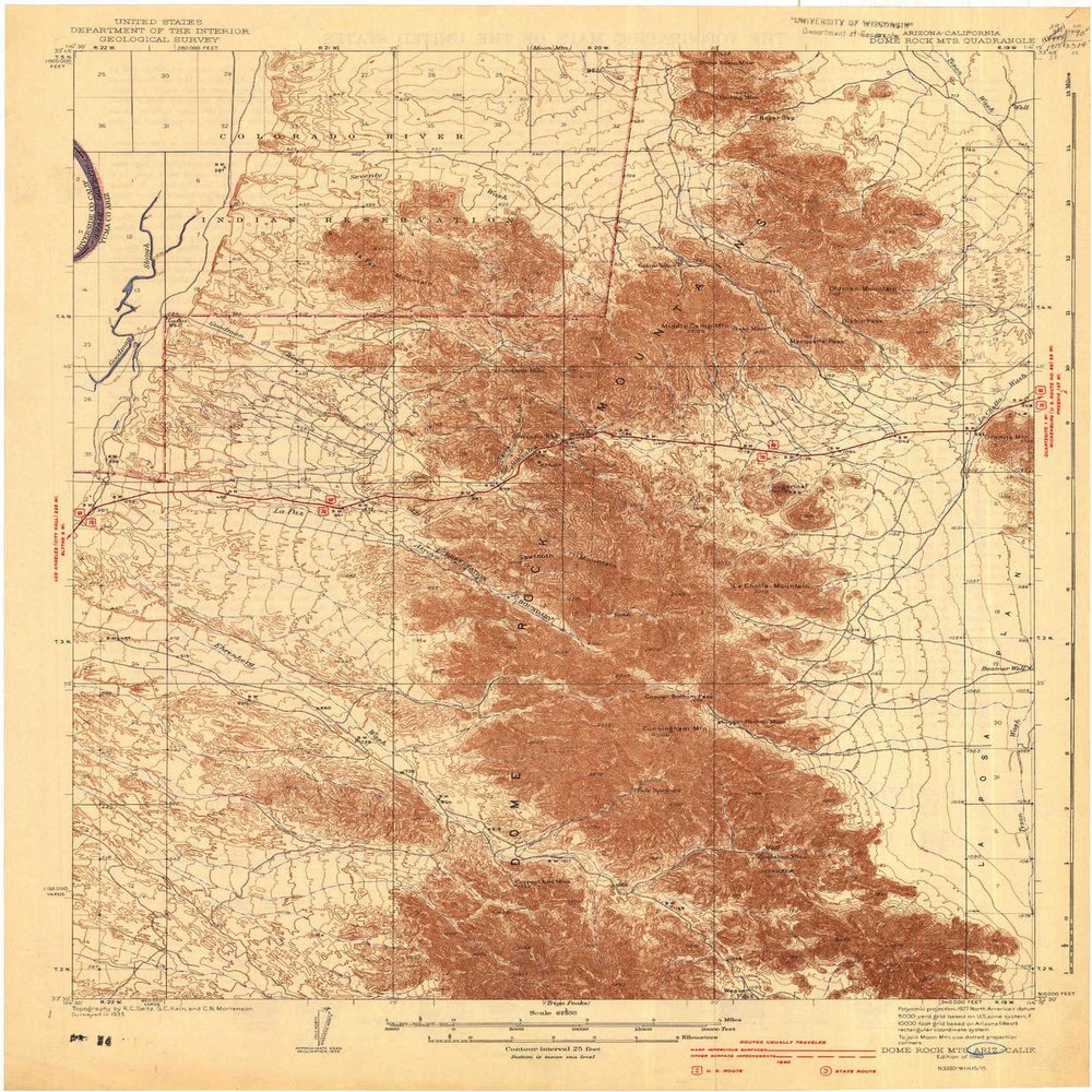 YellowMaps Dome Rock MTS AZ topo map, 1:62500 Scale, 15 X 15 Minute, Historical, 1940, 20.1 x 16.6 in - Polypropylene