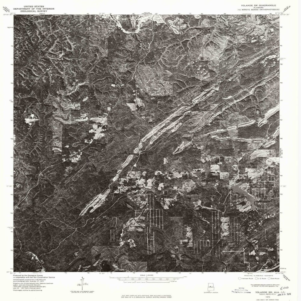 YellowMaps Yolande SW AL topo map, 1:24000 Scale, 7.5 X 7.5 Minute, Historical, 1975, Updated 1977, 26.6 x 21.6 in - Polypropylene