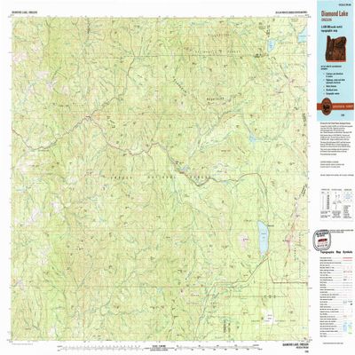 YellowMaps Diamond Lake OR topo map, 1:100000 Scale, 30 X 60 Minute, Historical, 1978, Updated 1994, 24.1 x 38.3 in - Tyvek