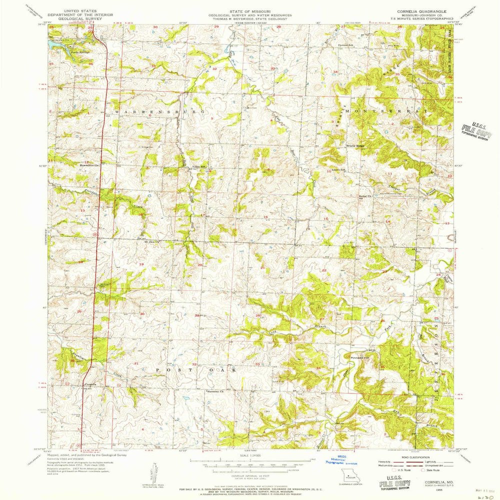 YellowMaps Cornelia MO topo map, 1:24000 Scale, 7.5 X 7.5 Minute, Historical, 1955, Updated 1956, 26.8 x 22 in - Polypropylene
