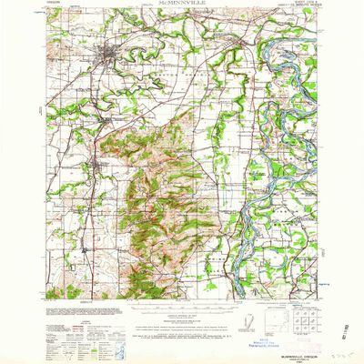 YellowMaps McMinnville OR topo map, 1:62500 Scale, 15 X 15 Minute, Historical, 1940, Updated 1963, 21.9 x 16.7 in - Polypropylene