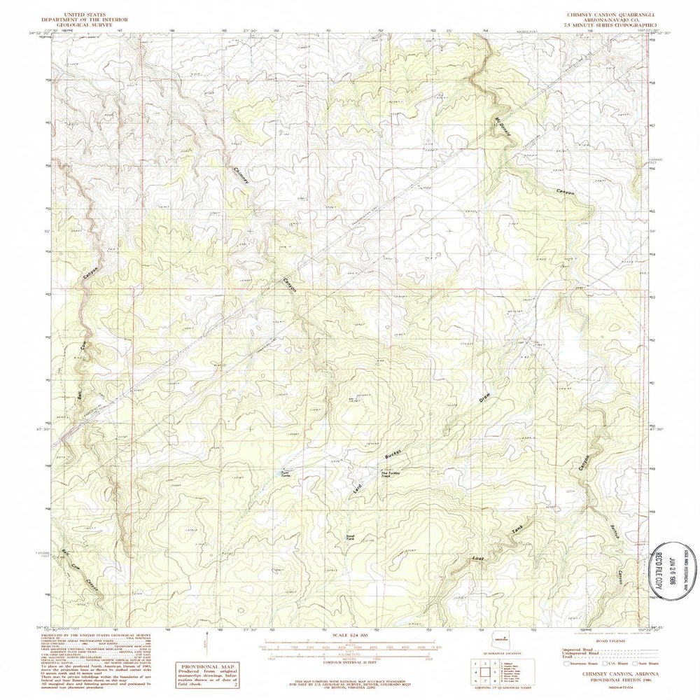 YellowMaps Chimney Canyon AZ topo map, 1:24000 Scale, 7.5 X 7.5 Minute, Historical, 1986, Updated 1986, 26.8 x 22 in - Polypropylene