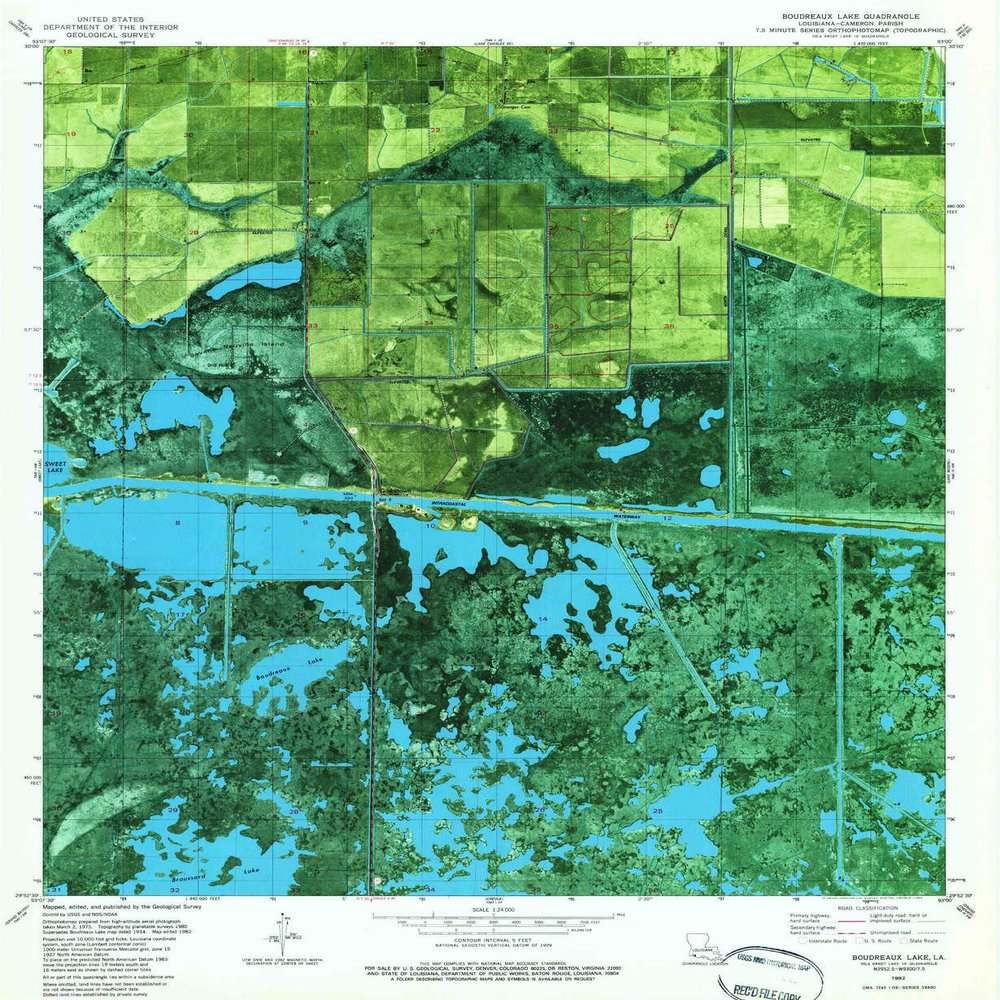 YellowMaps Boudreaux Lake LA topo map, 1:24000 Scale, 7.5 X 7.5 Minute, Historical, 1982, Updated 1982, 26.8 x 22 in - Polypropylene