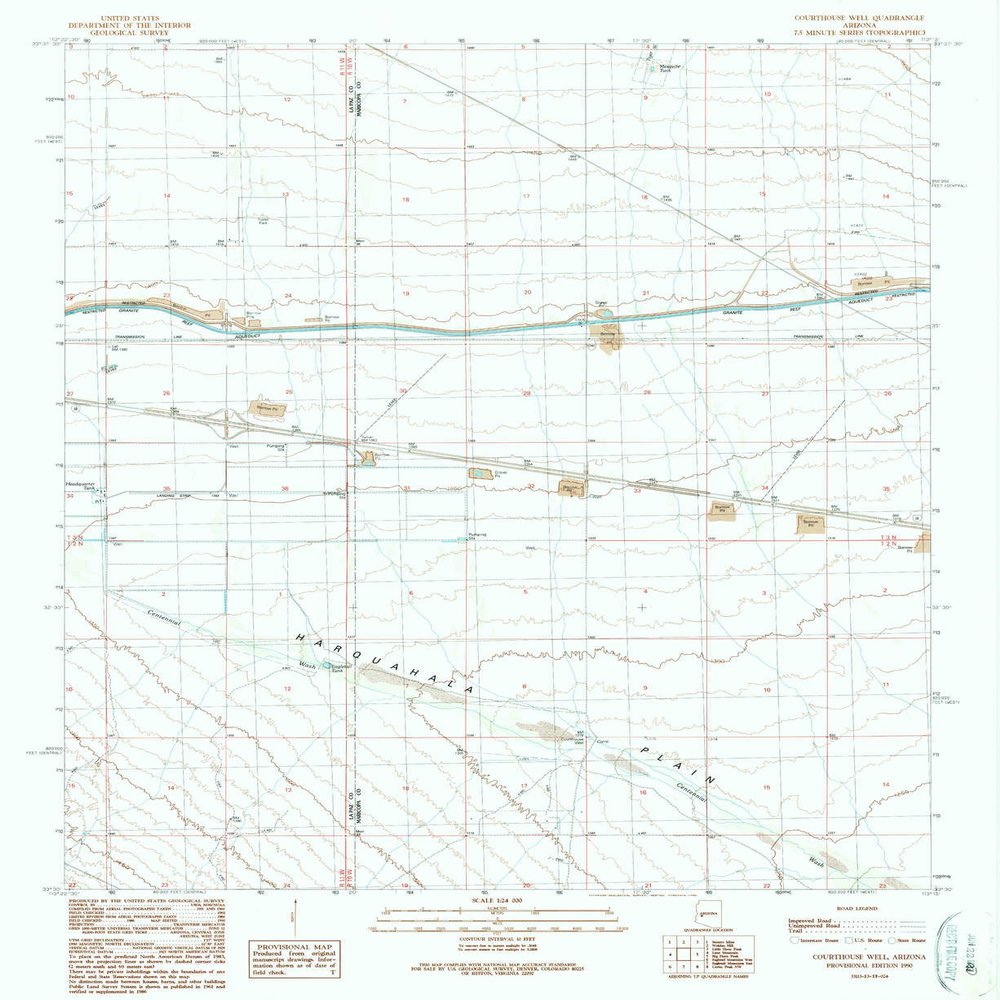 Courthouse Well AZ topo map, 1:24000 Scale, 7.5 X 7.5 Minute, Historical, 1990, Updated 1990, 26.9 x 22 in - Polypropylene